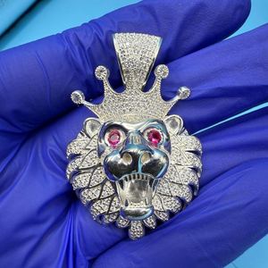 Colgante de Cabeza de León con Incrustaciones de Moissanita, Plata de Ley 925, Corte Brillante Redondo, Estilo Hip Hop, Amuleto de Lujo para Hombre - Product Image 4