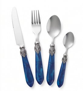 Ensemble de couverts argentés à manche bleu, élégants en acier inoxydable, pour table à manger, mariage, cuisine, fête et usage quotidien - Product Image 1