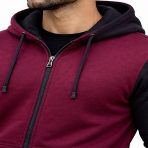 เสื้อฮู้ดซิปสองสีสำหรับผู้ชาย ผ้าฝ้าย 100% ระบายอากาศได้ดี เป็นมิตรกับสิ่งแวดล้อม สไตล์ลำลองสำหรับฤดูหนาวและสตรีทแวร์ - Product Image 5