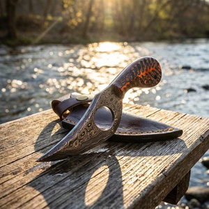 Cuchillo de Caza Profesional de 8 Pulgadas, Hoja Fija de Acero de Damasco Hecha a Mano por Pasha Enterprises, Grado Industrial, para Desollar, OEM - Product Image 4