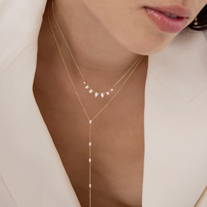 Collier cascade en diamant marquise 0,60 CT, diamant de laboratoire, long pendentif vertical, collier minimaliste, bijoux superposés en or - Product Image 3