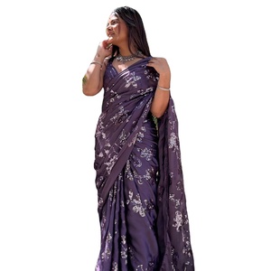 Bollywood belle fantaisie Georgette Bangalore soie Sari avec broderie séquence travail Style Vintage vente en ligne pour les fêtes - Product Image 1