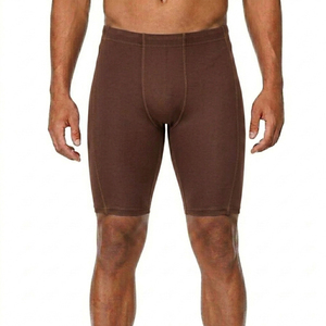 Shorts de compression marron pour hommes, taille mi-haute, ajustement élastique, respirants, en coton tricoté et élasthanne, décontractés, pour l'entraînement sportif - Product Image 1