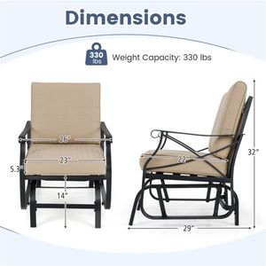 Sedia a dondolo ergonomica da esterno per patio, capacità 150 kg, in metallo nero con cuscino lavabile marrone, per portico, comoda sedia a dondolo - Product Image 3