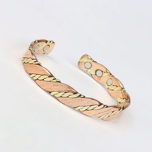 <b>Twisted</b> Copper Cuff Bracelet With Gold Plated Accents Irregular <b>Shape</b> Antique Style Metal Craft Jewelry - Product Image 1