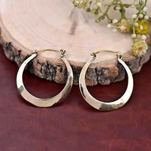 Handmade Gold Hammered Crescent <b>Hoop</b> <b>Earrings</b> Thick <b>Solid</b> Minimalist Boho Statement Jewelry Wholesale by Hari Om Creations - Product Image 1