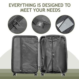 FCH 3-in-1 Gray Green Curved Vertical Stripe Trolley Case Practical 3-in-1 Luggage Set - Product Image 6