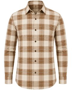 เสื้อเชิ้ตผู้ชายลายสก็อตสีน้ำตาล แบรนด์ Manufacturer แขนยาว ติดกระดุม ผ้าฝ้ายฟลานเนล สวมใส่ได้ทั้งลำลองและเป็นทางการ เหมาะสำหรับใส่ทำงาน รับตัดเย็บตามสั่ง - Product Image 1