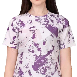 Conjunto de Camiseta de Manga Corta con Cuello Redondo y Estampado Tie Dye Morado y Blanco para Mujer, Estilo Casual, Tejido de Punto de Secado Rápido, para Primavera y Verano - Product Image 4