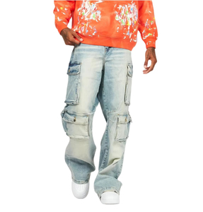 Jeans amples décontractés de haute qualité pour hommes, effet délavé, respirants, avec braguette boutonnée sur le devant, vente en gros - Product Image 1