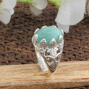 Bague en Amazonite Naturelle, Argent Sterling 925, Pierre Verte Effet Mousse de Mer, Bijou Fait Main, Bague en Pierre Précieuse pour Femme, Cadeau pour le Courage et la Vérité - Product Image 1