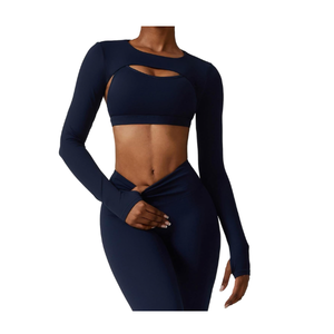 Ensemble de sport 2 pièces pour femme, taille haute, extensible dans les quatre sens, avec logo personnalisé, leggings en spandex de qualité supérieure, pour le yoga et la gym, vente en gros - Product Image 6