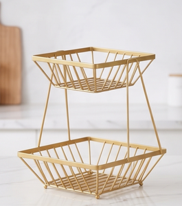 2-Tier Gold Metal Wire Fruit Storage <b>Basket</b> <b>Stackable</b> Countertop Vegetable Organizer Kitchen Tableware Stand - Product Image 5