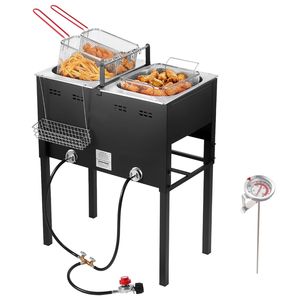 Friteuse professionnelle extérieure en acier inoxydable à propane, 3 paniers, double réservoir, grande capacité 16QTx2, occasion - Product Image 1