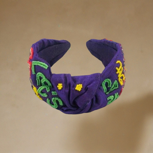 Handmade Let Get Cray Lobster Beaded <b>Headband</b> Fun Slogan Embroidered Knot Women and Girl Fashion Comfortable Soft Party Hairband - Product Image 2