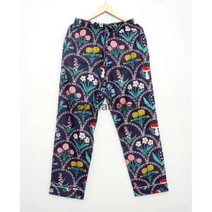 Conjunto de Pijama para Mujer, Hecho a Mano, 100% Algodón, Estampado Floral Digital, Cintura Elástica, Mangas Largas, Transpirable, de Secado Rápido - Product Image 2