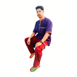 ชุดคุรตะผ้าฝ้ายเนปาลทำมือสีม่วงเข้ม 100% - Product Image 2