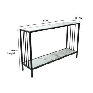 Mesa Consola Moderna Convertible con Acabado de Mármol y Estructura de Metal Negro para Sala de Estar y Uso en Hoteles - Product Image 3