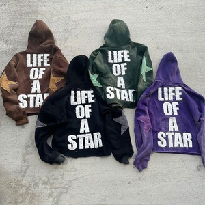 OEM Custom Distressed Patch Embroidery Logo Acid Wash Vintage Pullover Hoodie Flared Sweats Heavyweight Tracksuit For Men - Product Image 5