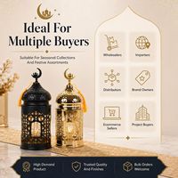 Lanterne en métal Ramadan en gros avec motif croissant de lune et mosquée, et lumière LED pour la décoration de table et de maison pour l'Aïd Moubarak