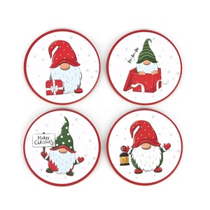 Christmas Gnome MDF Craft Handmade <b>Coasters</b> Set <b>Cork</b> Backed 9cm Diameter 5mm Thick Modern Design Drink Gift Home Decor REHMAN - Product Image 1