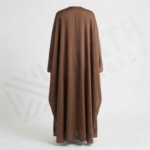 Abaya de Poliéster Sedoso con Abertura Frontal, Color Sólido, Tela Nida Ligera, con Cuentas, Simple, Modesta, Islámica, Lisa, Musulmana, Personalizada - Product Image 2