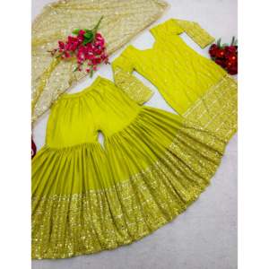 Ensemble de vêtements de soirée pour femmes de créateur avec haut brodé Sarara Dupatta - Product Image 5