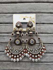 Lucentarts Jewel Green Meenakari Chandbali Jhumka <b>Earring</b> Pearl Beads <b>Dangle</b> <b>Earring</b> Traditional Indian Bridal Jewelry Wholesale - Product Image 6