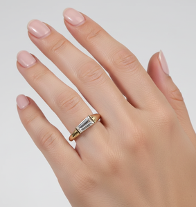 Anillo de compromiso/boda unisex de oro macizo de 14K/18K con diamante de laboratorio talla baguette, regalo de amor para novia, anillo para uso diario. - Product Image 5