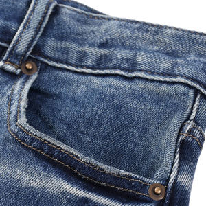 Jean vintage en denim bleu coupe droite ample, effet patiné, fait main, pour homme et femme, collection automne - Product Image 4