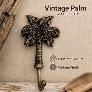 Gancho de Pared Vintage con Forma de Palmera, de Hierro Fundido, Impermeable, Ecológico, Autoadhesivo, Perchero Retro Decorativo con Forma de Planta, Gancho Individual - Product Image 1