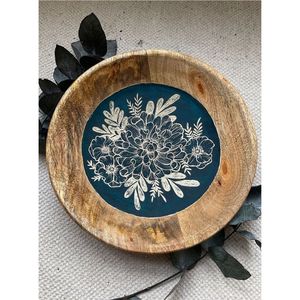 Assiette de service ronde en bois émaillé, bol à salade et à fruits en bois naturel, plateau imprimé tribal, vaisselle en bois émaillé pour restaurant - Product Image 3
