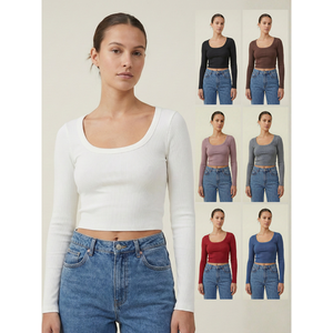 <b>Women's</b> Versatile Neck Ribbed Full Sleeve <b>Crop</b> <b>Top</b> Soft Stretchable Fabric Casual Wear All Day Comfortable Knit <b>Tops</b> Made India - Product Image 5