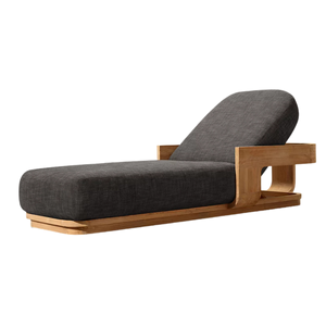 Chaise longue moderne minimaliste en teck avec coussin noir, dossier réglable, pour extérieur, bord de piscine, mobilier de jardin - Product Image 1