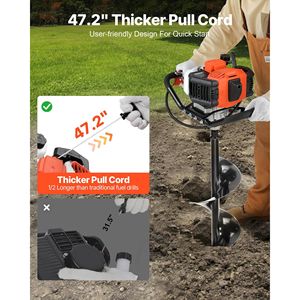 Tarière thermique 52 cm³ à essence 1450 W robuste avec forets de 6 et 10 pouces et 3 rallonges - Product Image 4