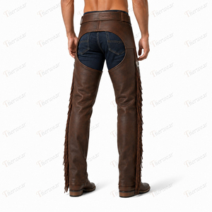 Chaps western pour hommes en cuir véritable, taille haute, coupe décontractée, personnalisables avec franges et fermeture à boucle, pour la compétition et l'entraînement équestre - Product Image 5