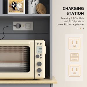 Armoire de rangement de cuisine grise avec station de charge, 2 armoires inclinables et support pour micro-ondes - Product Image 4