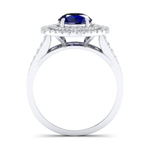 REYES IGI Certified 14K <b>White</b> Gold Round Cut 1.3 Carat Blue <b>Sapphire</b> Gemstone <b>Ring</b> For Women Luxury Wedding Gift Fine Jewelry - Product Image 4