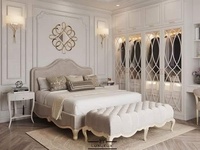Europäisches Kingsize-Bettset mit getufteter Polsterung und Holzrahmen, Schlafzimmermöbel-Set im antiken Design, Schlafzimmer-Set für Zuhause