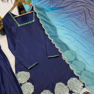 Costume Salwar Farshi pour femme en soie crêpe naturelle lourde, broderie, sequins Rembo 9mm/5mm, travail de diamants Jarcan, pour fêtes et mariages - Product Image 1