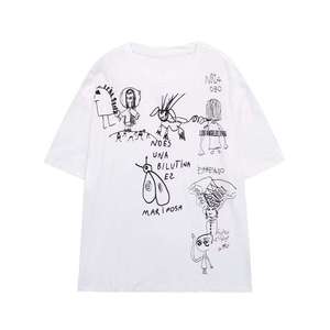 Unisex White Short Sleeve T-Shirt Hand Drawn Print Art Front Logo Summer Casual <b>Top</b> Adults Style Shirts - Product Image 1