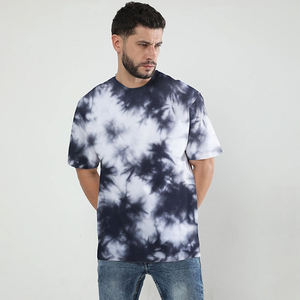 Camiseta de Manga Corta para Hombre, Azul Tie-Dye, Cuello Redondo, Corte Regular, Estilo Casual, Tejido de Punto - Product Image 4