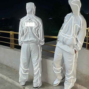 OEM Custom logo Men's Waterproof Reflective Windbreaker Nylon Polyester <b>Zip</b> <b>up</b> Track <b>Jacket</b> and Pants Set Tracksuit - Product Image 1