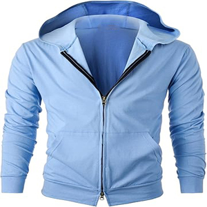 Chaqueta Acolchada con Capucha para Hombre, Color Azul Claro, Cierre de Cremallera, Secado Rápido, Corte Ajustado Informal, Ropa de Invierno, Material de Poliéster, Largo Regular - Product Image 1