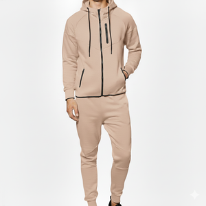 Ensemble de survêtement athlétique haut de gamme coupe ajustée avec sweat à capuche zippé et pantalon fuselé, pour l'entraînement, en tissu épais, pour la vente en gros - Product Image 5