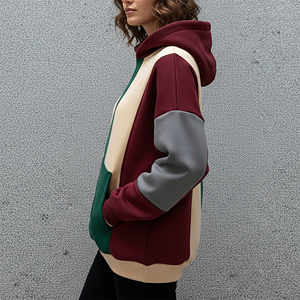 Sweat-shirt décontracté en coton tricoté pour femme, de haute qualité, avec blocs de couleur, logo imprimé sur le devant, manches classiques, style automne - Product Image 3