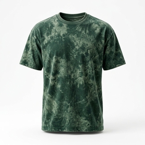 Men's Tie-Dye Short Sleeve T-Shirt Regular Fit O-Neck Casual Knitted Cotton Green Patterned Top - Product Image 1
