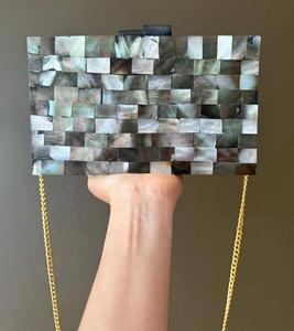 Bolso de mano de nácar vintage antiguo para boda, tipo sobre, bandolera, de aluminio chapado en oro pulido, blanco beige - Product Image 5