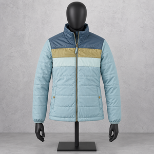 Blouson matelassé homme color block, col montant, fermeture éclair, coupe-vent, hiver, décontracté, coupe droite, rembourrage polyester - Product Image 1