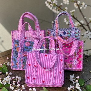 Bolsa de Mano Mini Acolchada Reutilizable Ecológica 100% Algodón con Opciones Personalizables Hecha a Mano en India - Product Image 3
